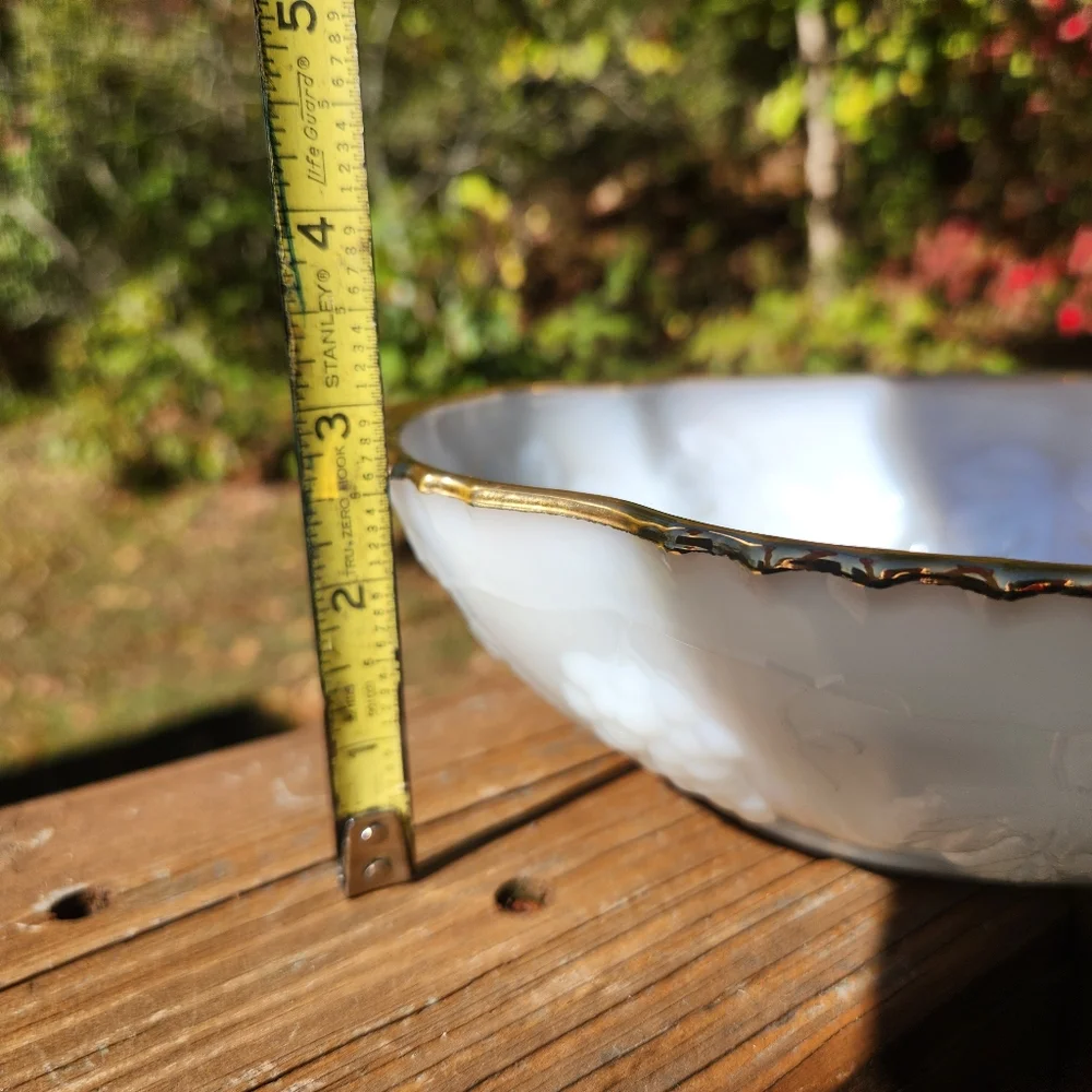 Vintage Anchor Hocking Milkglass Bowl With Grape & Vine Pattern and Gold Trim